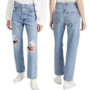 Agolde 90s Mid Rise Loose Fit in Wander Relaxed Fit Ripped Distressed Jeans